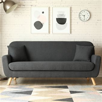 Lena Gris Canapé Scandinave 3 Places Gris Anthracite 2 Coussins