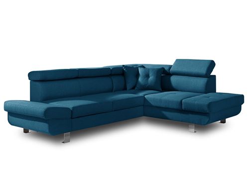 Lisbona - Canap&eacute; d'angle convertible - 5 places -Droit - Bleu canard 