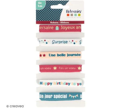 Rubans Artemio - Joyeux anniversaire - 1 cm x 1 m - 6 pcs