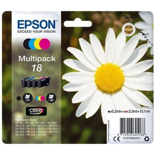 Epson 18 Multipack - Pack de 4 - 15.1 ml - noir, jaune, cyan, magenta - original - cartouche d'encre - pour Expression Home XP-212, 215, 225, 312, 315, 322, 325, 412, 415, 422, 425