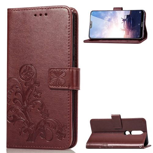 Etui en PU motif de trèfle marron pour votre Nokia 6.1 Plus/X6 (2018)