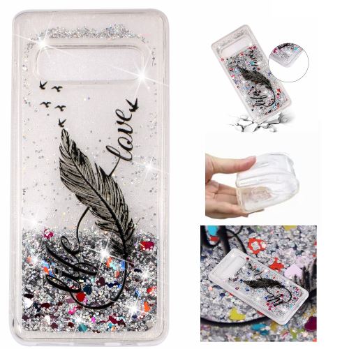 Coque en TPU paillettes pailletées dynamiques plume d'oie pour votre Samsung Galaxy S10