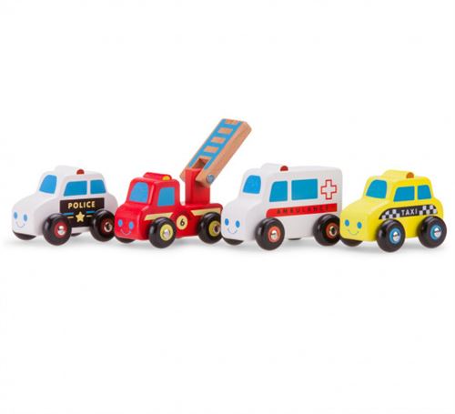New Classic Toys set de véhicules junior wood rouge/blanc/jaune 4-pièces