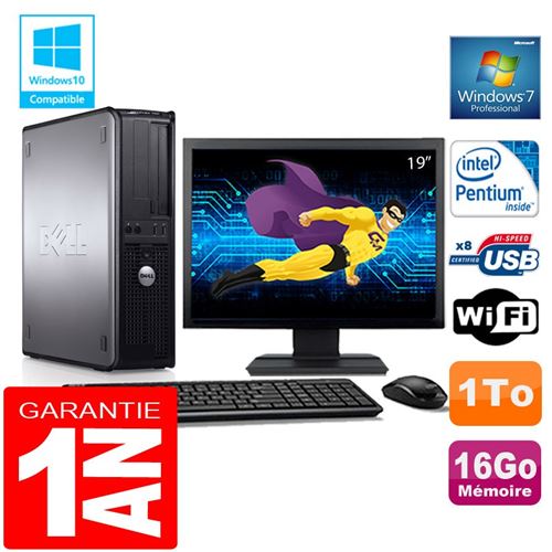 PC Dell 780 Dt Intel E5300 Ram 16Go Disque 1 To WiFi W7 Ecran 19'