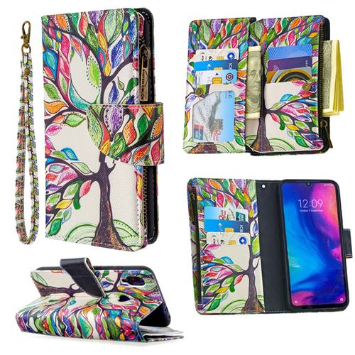Etui en PU fermeture à glissière d'impression de motif arbre de vie pour votre Xiaomi Redmi Note 7