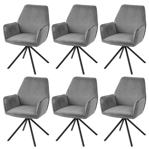 6x Chaise de salle à manger MENDLER HWC-G67 velours gris foncé
