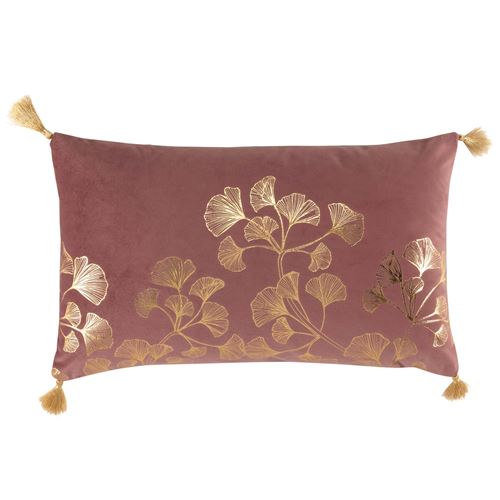 Coussin dehoussable pompons 30 x 50 cm velours imp. or mila des. place Rose