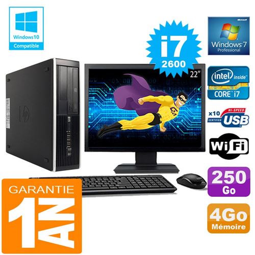 Pc hp compaq 8300 sff core i7-2600 ram 4go disque 250 go wifi w7 ecran 22'