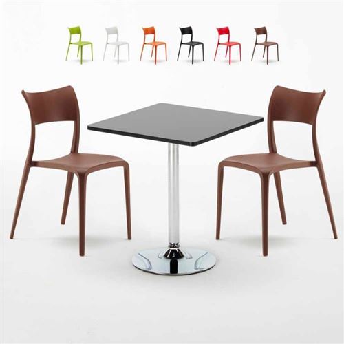 Table Carrée Noire 70x70cm Avec 2 Chaises Colorées Set Intérieur Bar Café Parisienne Mojito, Couleur: Marron