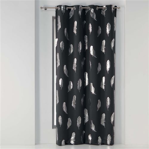 Rideau a oeillets 135x240 cm occultant imprime metallise swany Anthracite/argent Douceur d'Intérieur