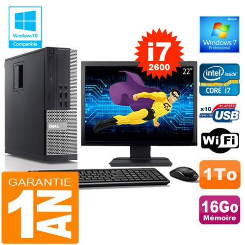 Pc dell 990 sff core i7-2600 ram 16go disque 1 to wifi w7 ecran 22' État correct - Dell reconditionné disponible sur Fnac