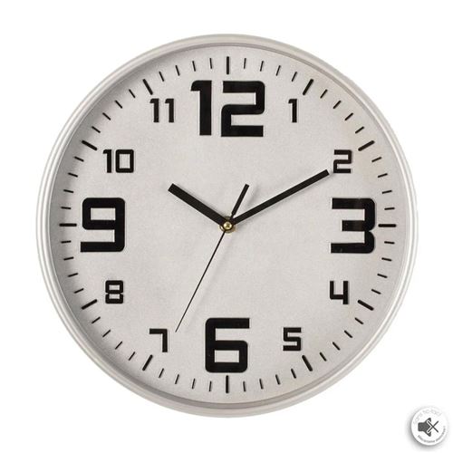 Horloge pendule murale silencieuse - Diam&egrave;tre 30 cm - ARGENT