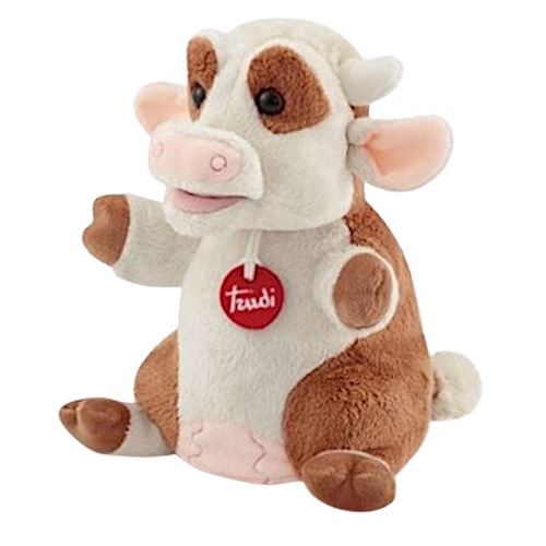 Trudi marionnette à main Vache 24 cm en peluche marron/blanc