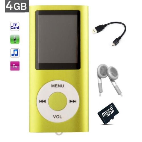 Lecteur MP3 MP4 - radio fm - à carte mémoire Micro sd - vert + carte 4 Go