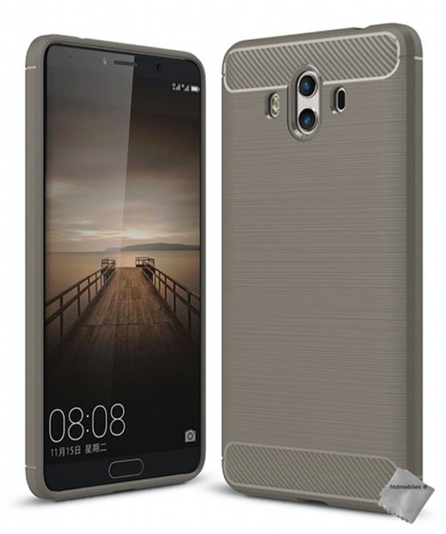 Housse etui coque silicone gel carbone pour Huawei Mate 10 avec film ecran - GRIS