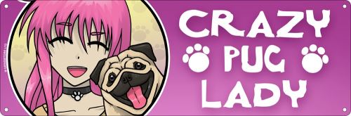 Plaque murale en métal Crazy Pug Lady 30.5 x 10.1cm