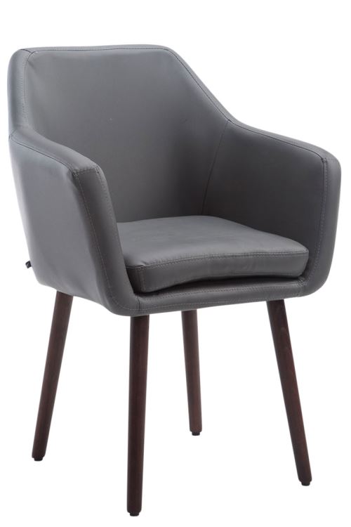 Chaise de salle à manger Utrecht Similicuir - Piètement en bois de chêne teinte Noyer- Siège Gris