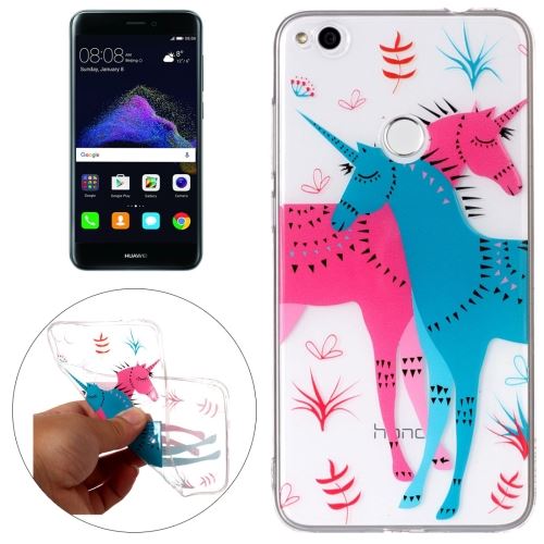 Huawei P8 Lite (2017) Coque Protection TPU Bleu Licorne Rouge ALS47640