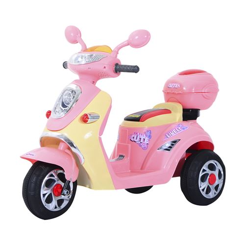HOMCOM Moto scooter électrique pour enfants 6 V env. 3 Km/h 3 roues et topcase effet lumineux et sonore rose
