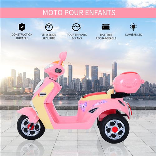 HOMCOM Moto scooter électrique pour enfants 6 V env. 3 Km/h 3 roues et  topcase effet lumineux et sonore rose - Véhicule électrique pour enfant -  Achat & prix