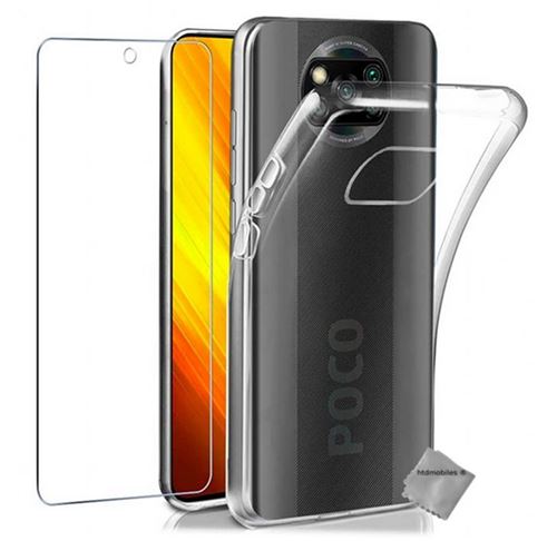 Coque silicone gel fine pour Xiaomi Poco X3 NFC avec verre trempe - TPU TRANSPARENT - htdmobiles