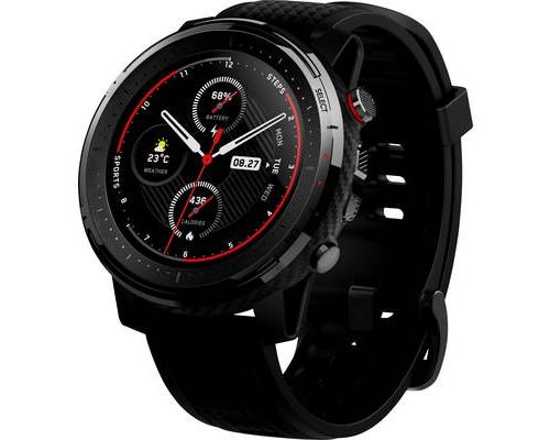 Amazfit Stratos 3 - 48.6 mm - zwart - sporthorloge met riem - silicone - zwart - afmeting pols: 120-195 mm - display 1.34 - 4 GB - Wi-Fi, Bluetooth - 40.4 g