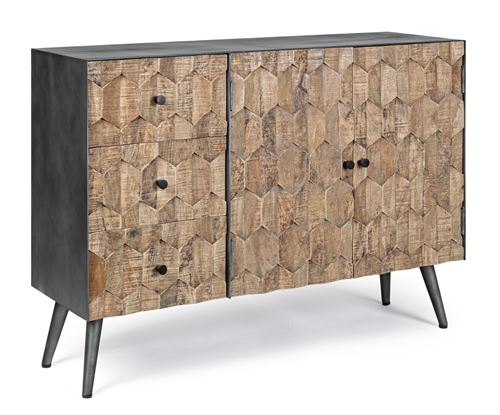 Buffet avec 2 portes coloris naturel / noir - L 120 x P 38 x H 87 cm -PEGANE-