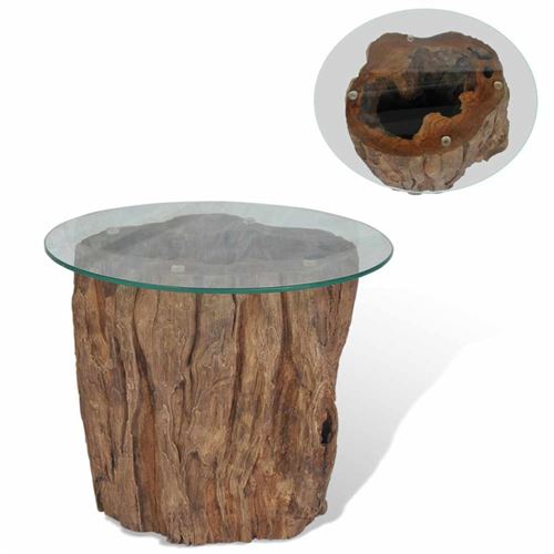 vidaXL - Table basse - Teck - Verre - 50 x 40 cm - Image 2