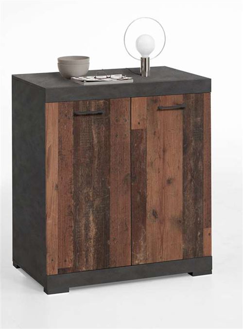 Commode en bois coloris Matera/ Old style foncé - 80 x 90 x 50 cm -PEGANE-