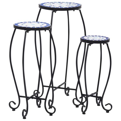 Vidaxl Bleu Tables Mosaïque 3 Pcs Et Blanc Céramique - Image 1