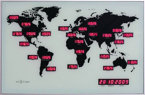 Horloge murale NeXtime NE-2897 55 X 36 Cm, Alu, chiffre du temps mondial