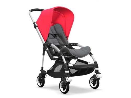 Bugaboo - Poussette Bee5 base+ Alu- gris chiné capote rouge néon