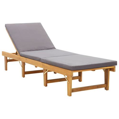 Vidaxl Marron Chaise Longue Gris H. 30 Cm En Acacia L. 200 Cm Pliable - Image 1