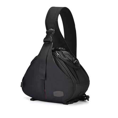 Sac à appareil photo avec capote imperméable, bandoulière CADEN, modèle CN (petit), couleur noire - 24×12×31 cm