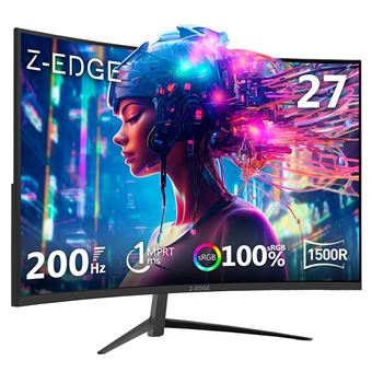 Ecran PC Gaming Moniteur Z-EDGE UG27 Incurvé 27 Pouces 200 Hz, 1ms, FHD 1080P, 350cd/m², 1500R VA - 1