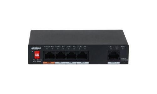 Dahua PFS3005-4ET-60 - Commutateur - non géré - 4 x 10/100 (High PoE) + 1 x 10/100 (PoE) + 1 x 10/100 (liaison montante) - fixation murale - High PoE / PoE (60 W)