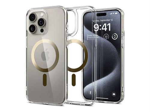 Spigen Ultra Hybrid MagFit - Coque de protection pour téléphone portable - compatibilité avec MagSafe - polycarbonate, polyuréthanne thermoplastique (TPU) - transparent, or - pour Apple iPhone 15 Pro
