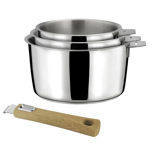 Cuisinox Clair Malice - Série De 3 Casseroles 16/18/20Cm Inox Avec Poignée Effet Bois - Image 2