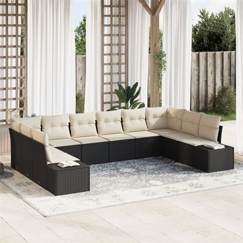 Non Communiqué Noir Ensemble De Canapé De Jardin De 10 Pièces Avec Coussins Poly Rattan