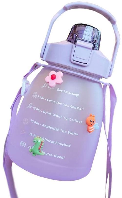Bouteille d'eau avec paille et sangle FONGWAN 1300 ml Grande capacité - Mauve