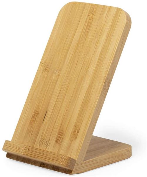 Chargeur sans Fil Qi 5W en Bambou. Fonction de Support pour Smartphones et Indicateur(Jaune)-Chronus