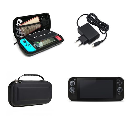 STRA&SZLIG;E GAME Pack Accessoires Nintendo Switch - Chargeur Secteur + Housse Transport + Etui Silicone + Film Protection Ecran - Noir -