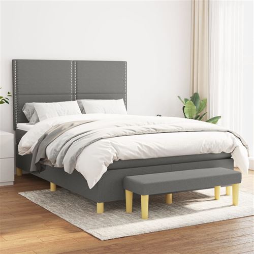 vidaXL Sommier à lattes de lit avec matelas Gris foncé 140x200cm Tissu3137078