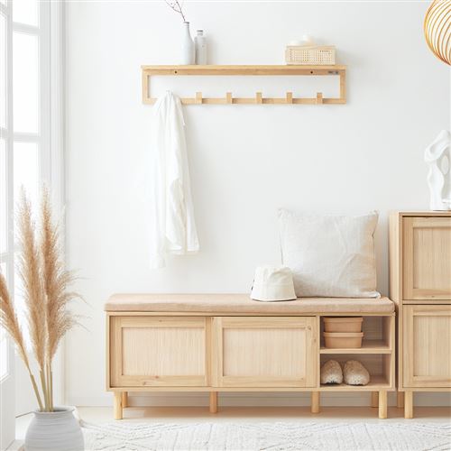 SoBuy Meuble à chaussures avec coussin d'assise - 2 portes coulissantes - Rustique - 1212 x 35 x 49 cm - Marron