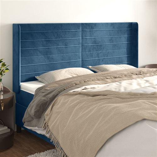 vidaXL Tête de lit avec oreilles Bleu foncé 163x16x118/128 cm Velours