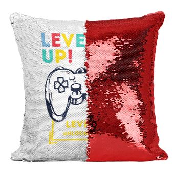 Fabulous Coussin avec Housse Sequin - Paillettes Rouge Level Up! Unlocked 1 [40 x 40 cm] - 1