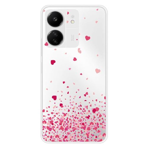 Coque en silicone imprimée compatible Xiaomi Redmi 13C 4G Confettis de Coeurs Rose