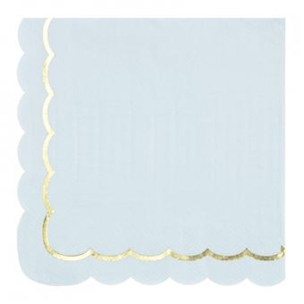 Serviettes Festonnees Bleu pastel et or - 1