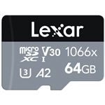 Carte MicroSDXC Lexar 1066x - 64Go - Class 10, U3, V30, A2 - Adaptateur inclus - Noir et Grise