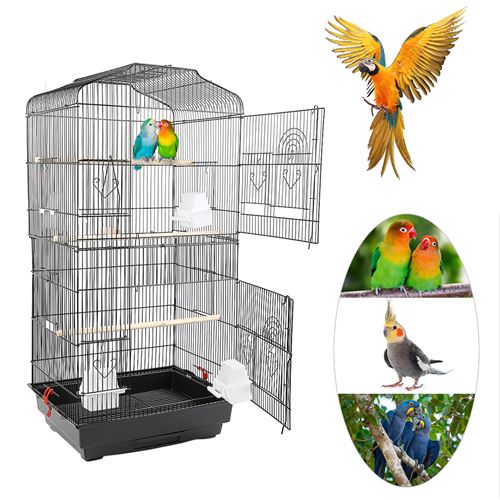 Cage à Oiseaux, avec Poignée Portable - 46*36*93cm Noir